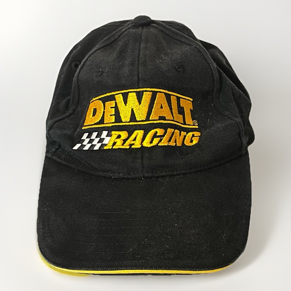 DEWALT Racing Baseball Hat Cap GUARANTEED TOUGH Black Mens Adjustable StrapBack